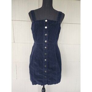 Aeropostale Mini Dress Women's Size M Corduroy Dark Blue Button Up Sleeveless